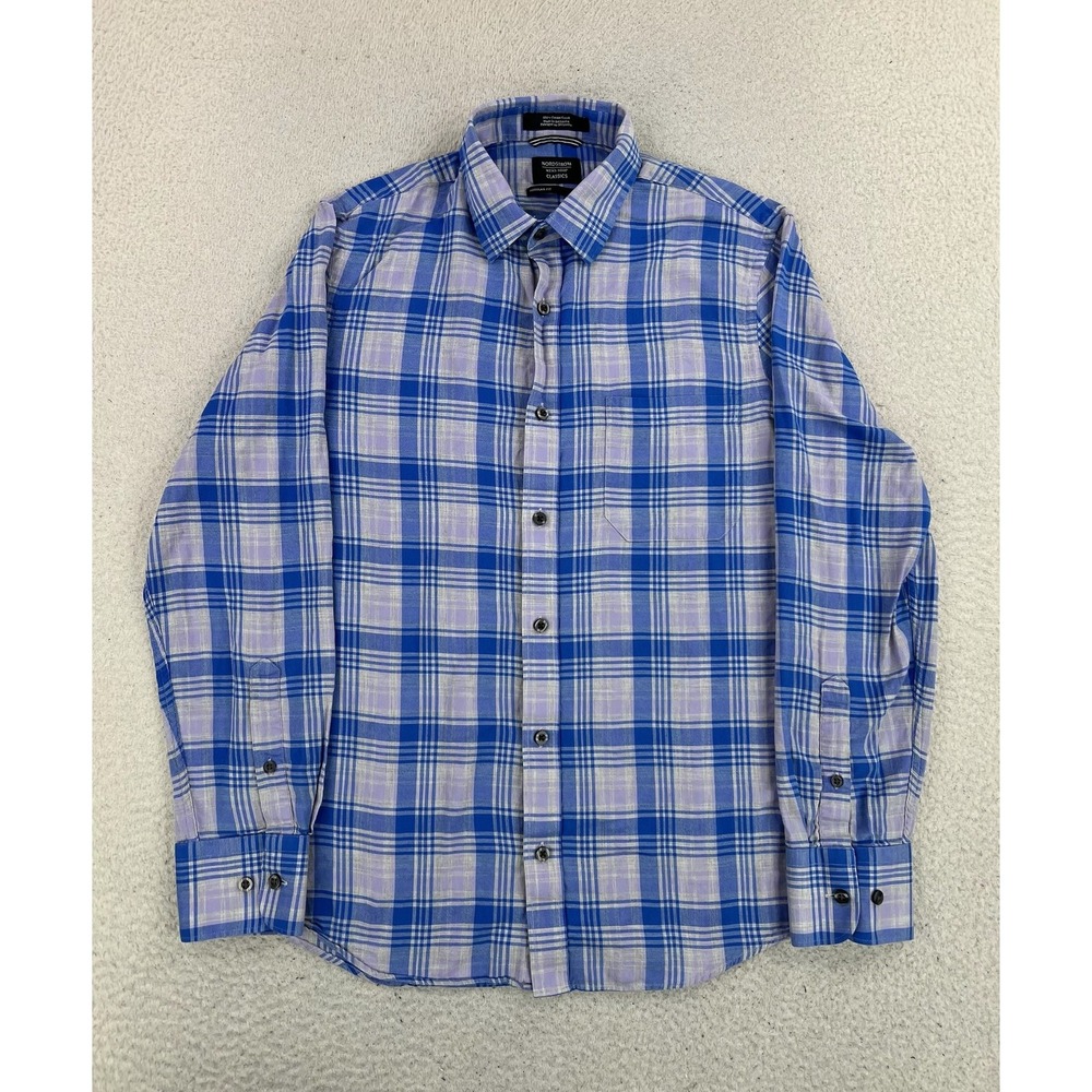 Nordstrom Shirt Mens Medium Blue Plaid Cotton Long Sleeve Button Up Casual